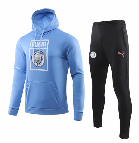 2019-20 Manchester City Blue Hoodie Sweatshirt Training Kits With Pants